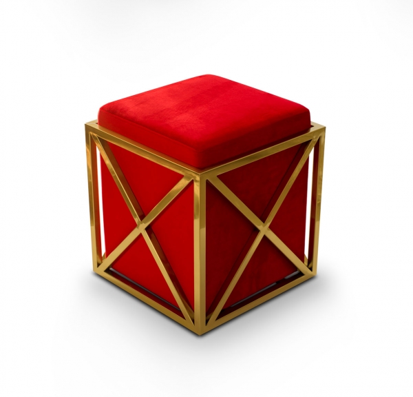 Cube ottoman Gold red velvet